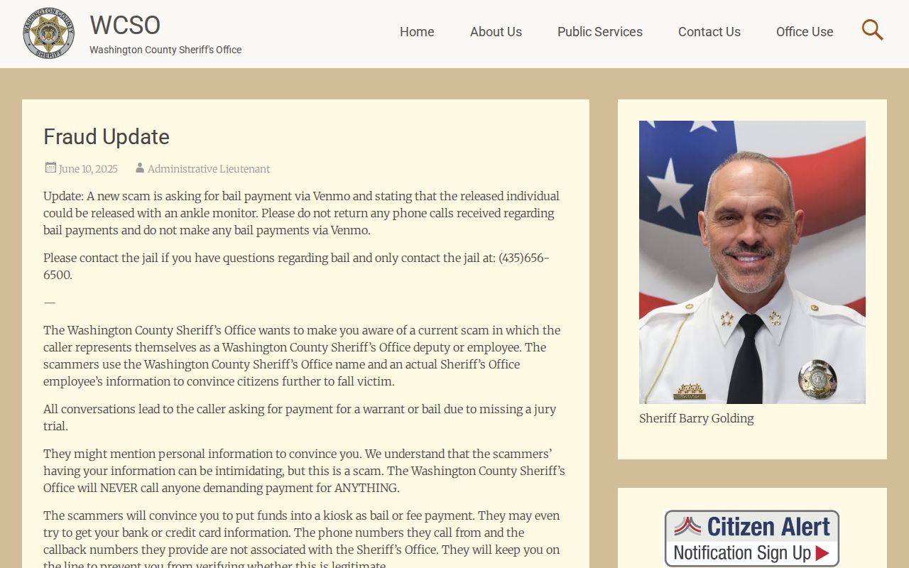 Washington County warrant records: Sheriff's June 2025 warning about fake Venmo warrant payments