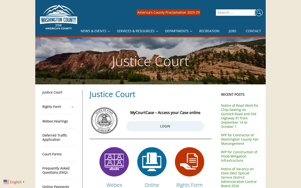 Washington County bench warrant records: Justice Court contact and case services