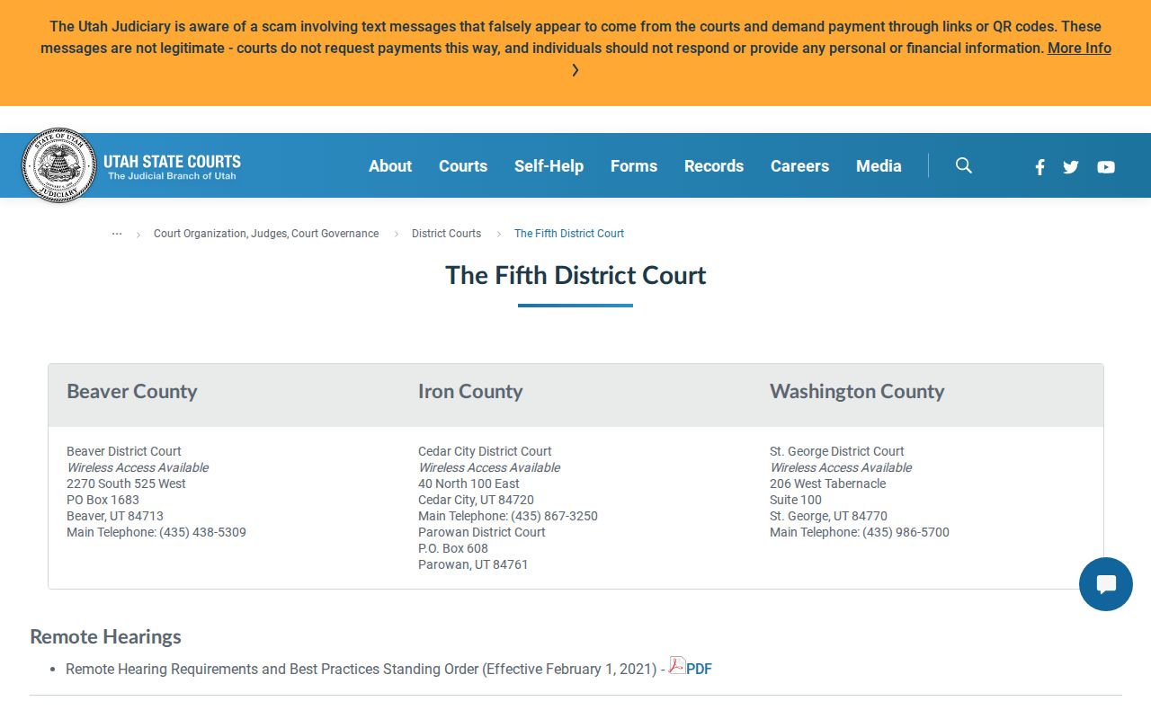 Washington County bench warrant records: Fifth District Court in St. George