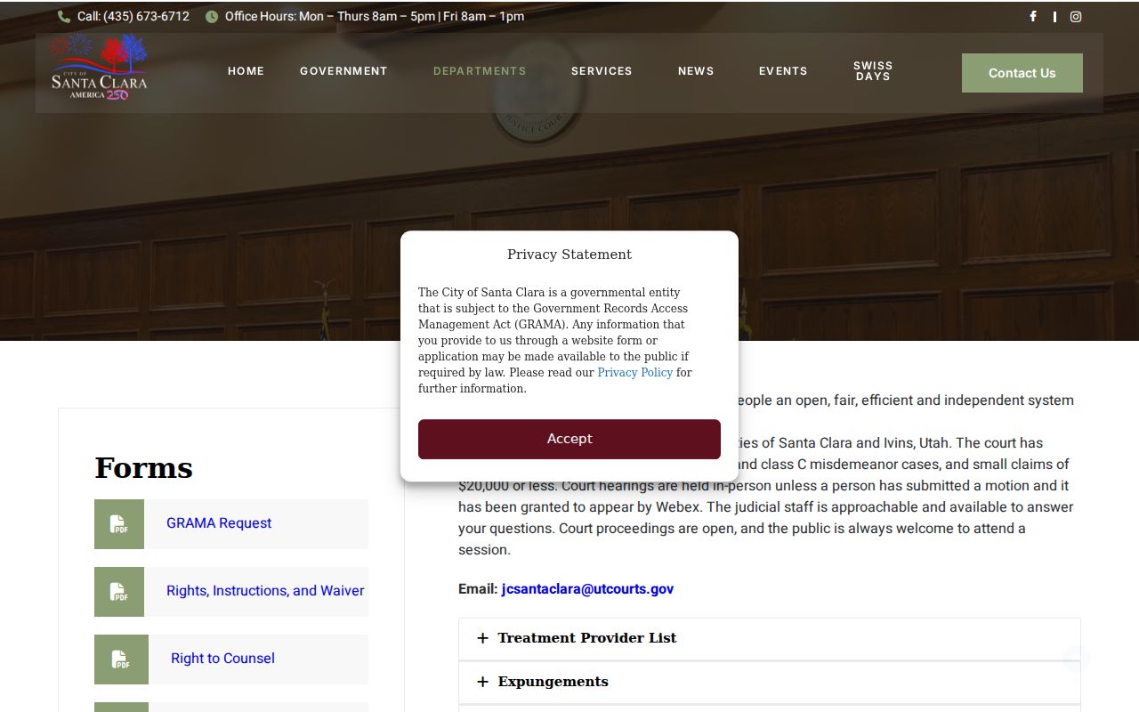 Washington County municipal warrant records: Santa Clara Justice Court serving Santa Clara and Ivins