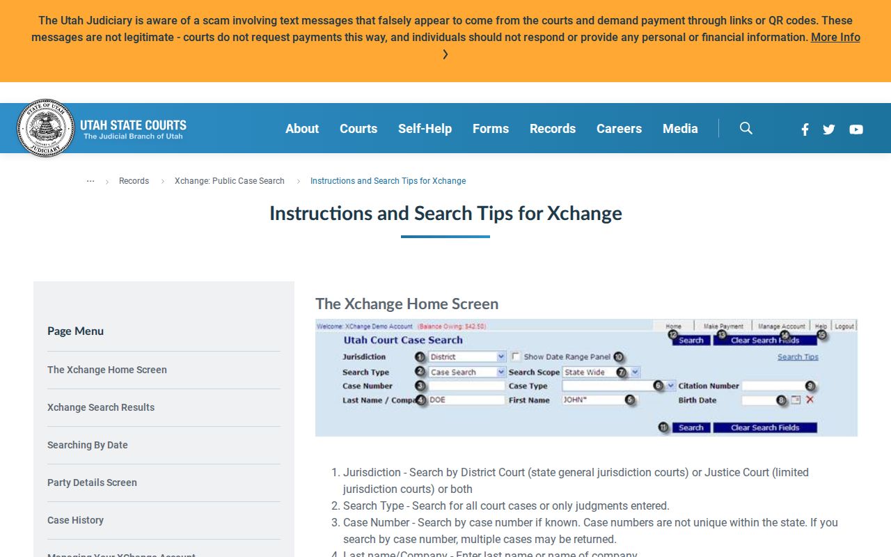 Washington County warrant search: Xchange public case search fields