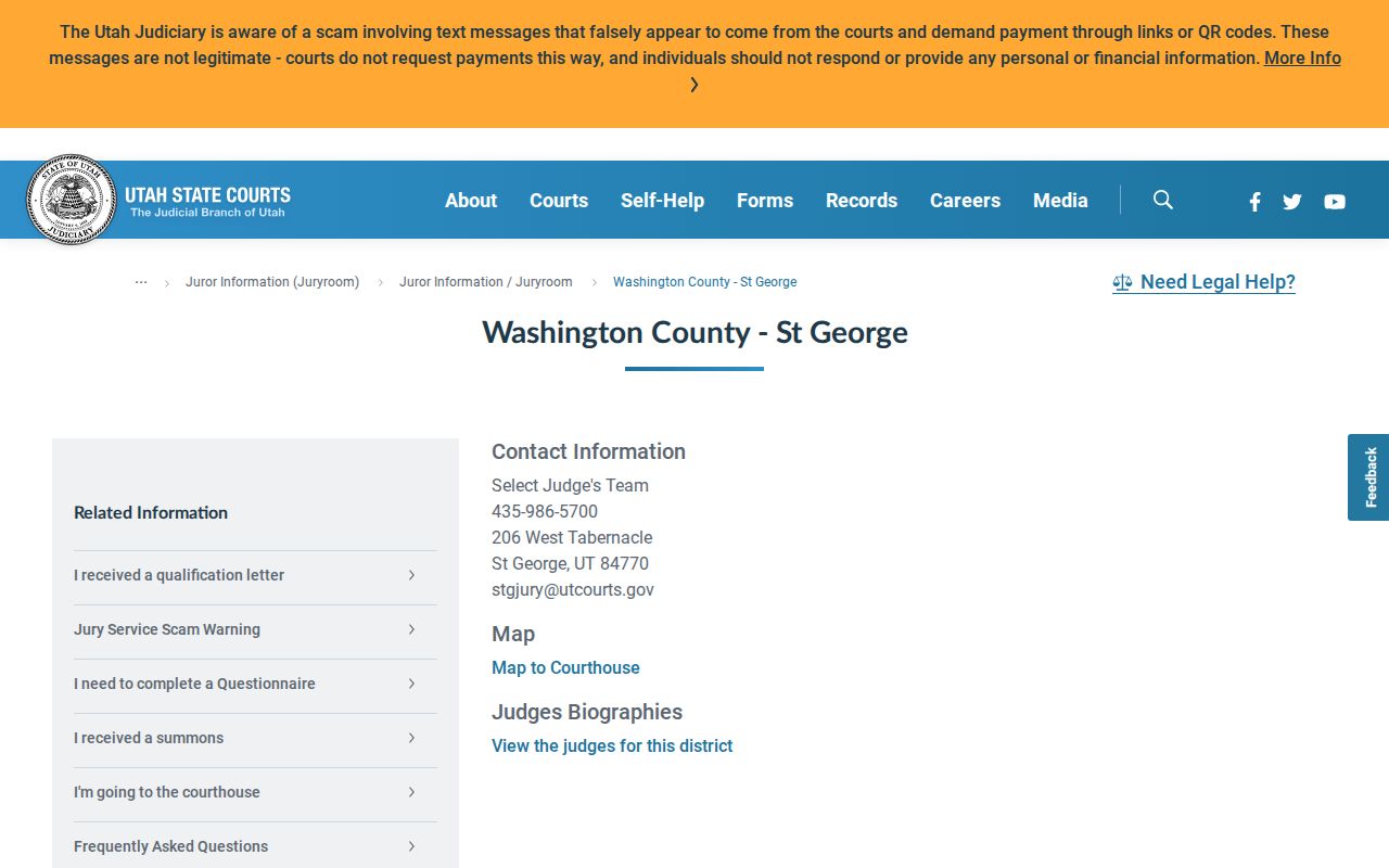 Washington County warrant records: St. George courthouse contact and map view