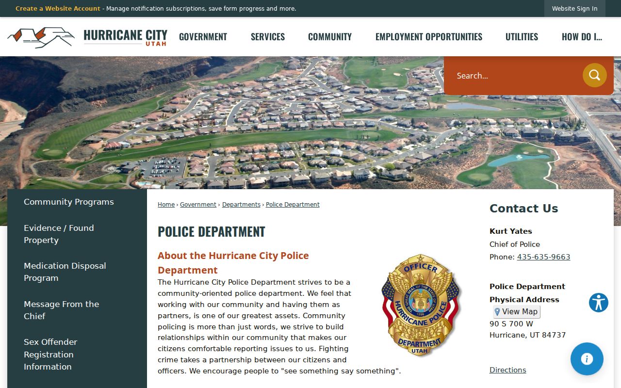 Hurricane warrant records: Hurricane Police Department contact page