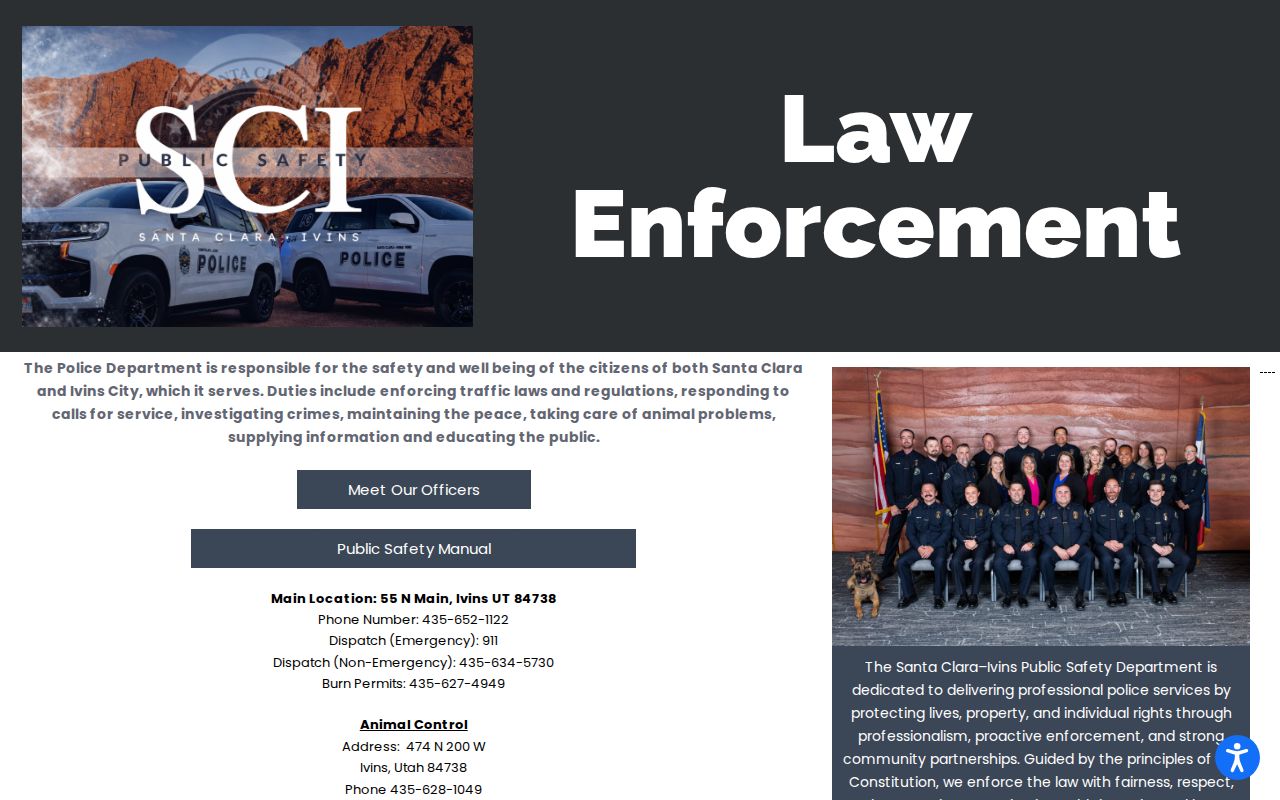 Ivins warrant records: Santa Clara–Ivins Public Safety contact page