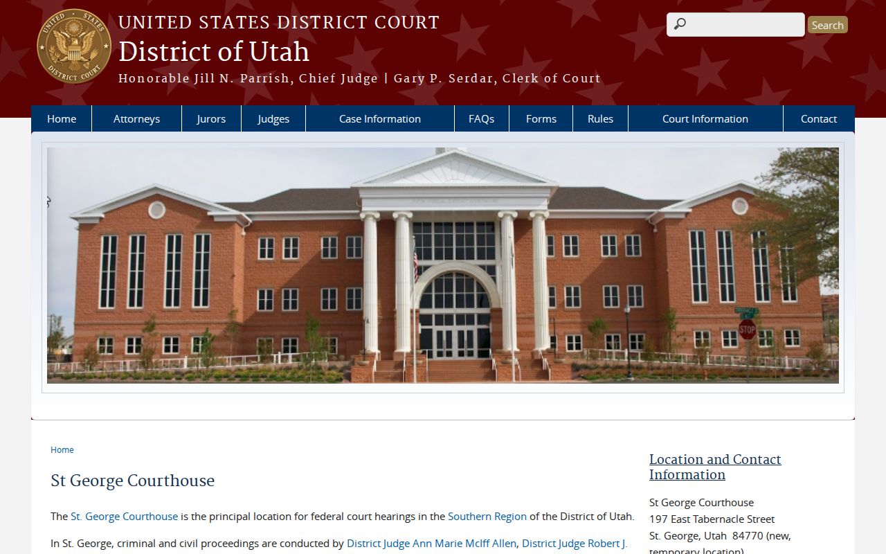 Washington County arrest warrant records: federal courthouse contact in St. George